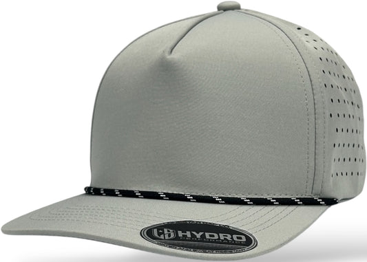 5 Panel Hydro Cap: Light Gray - Black/White Rope Snapback