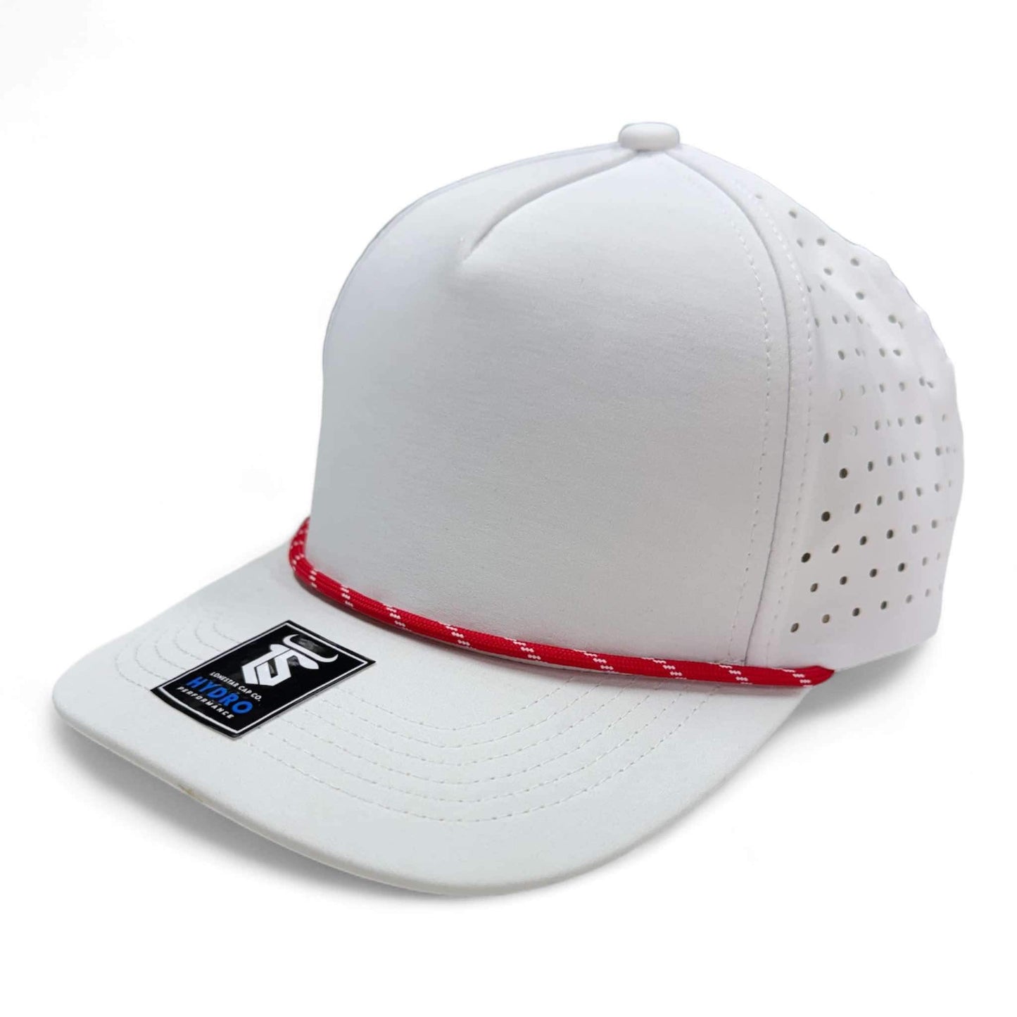 5 Panel Hydro Cap: White - Red/White Rope Snapback