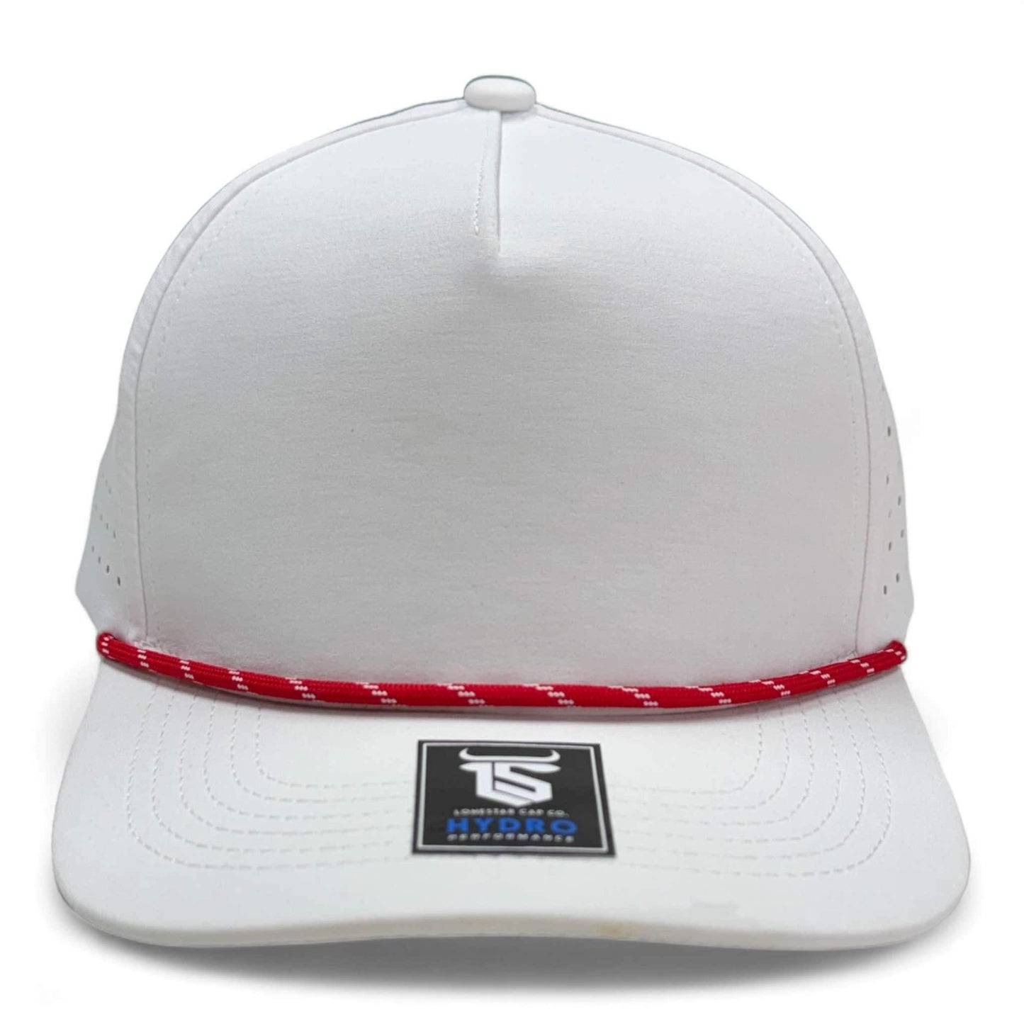 5 Panel Hydro Cap: White - Red/White Rope Snapback