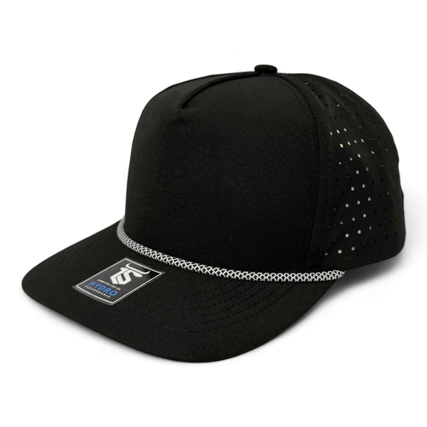 5 Panel Hydro Cap: Black - White/Black Diamond Rope Snapback