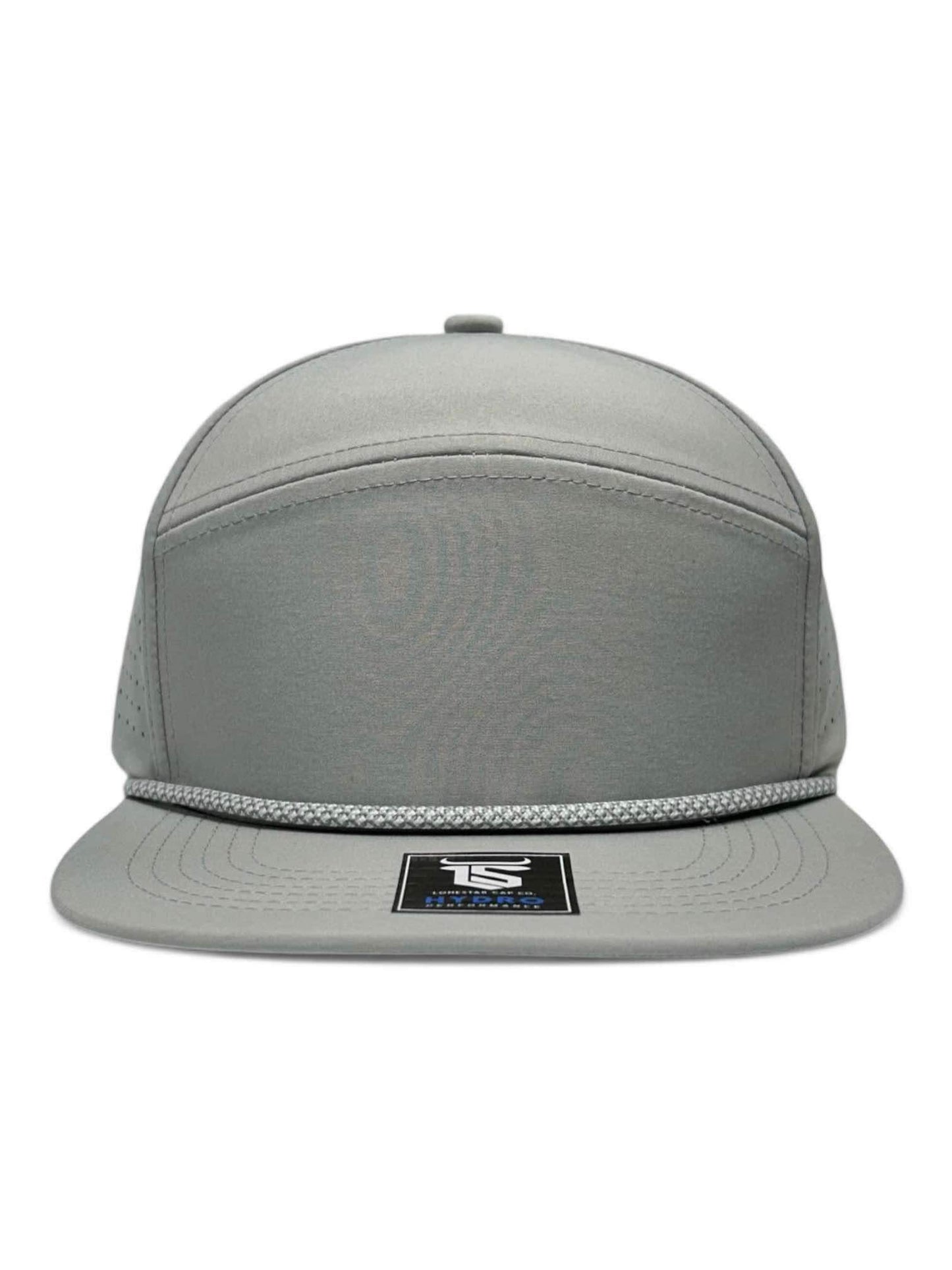 6 Panel Hydro Cap Flat Bill: Light Gray with Gray/White DIamond Rope