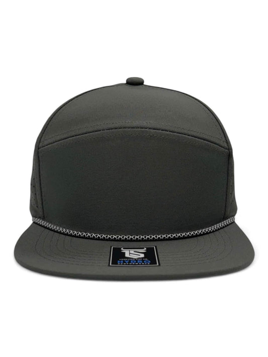 6 Panel Hydro Cap Flat Bill: Charcoal Gray with White/Black DIamond Rope