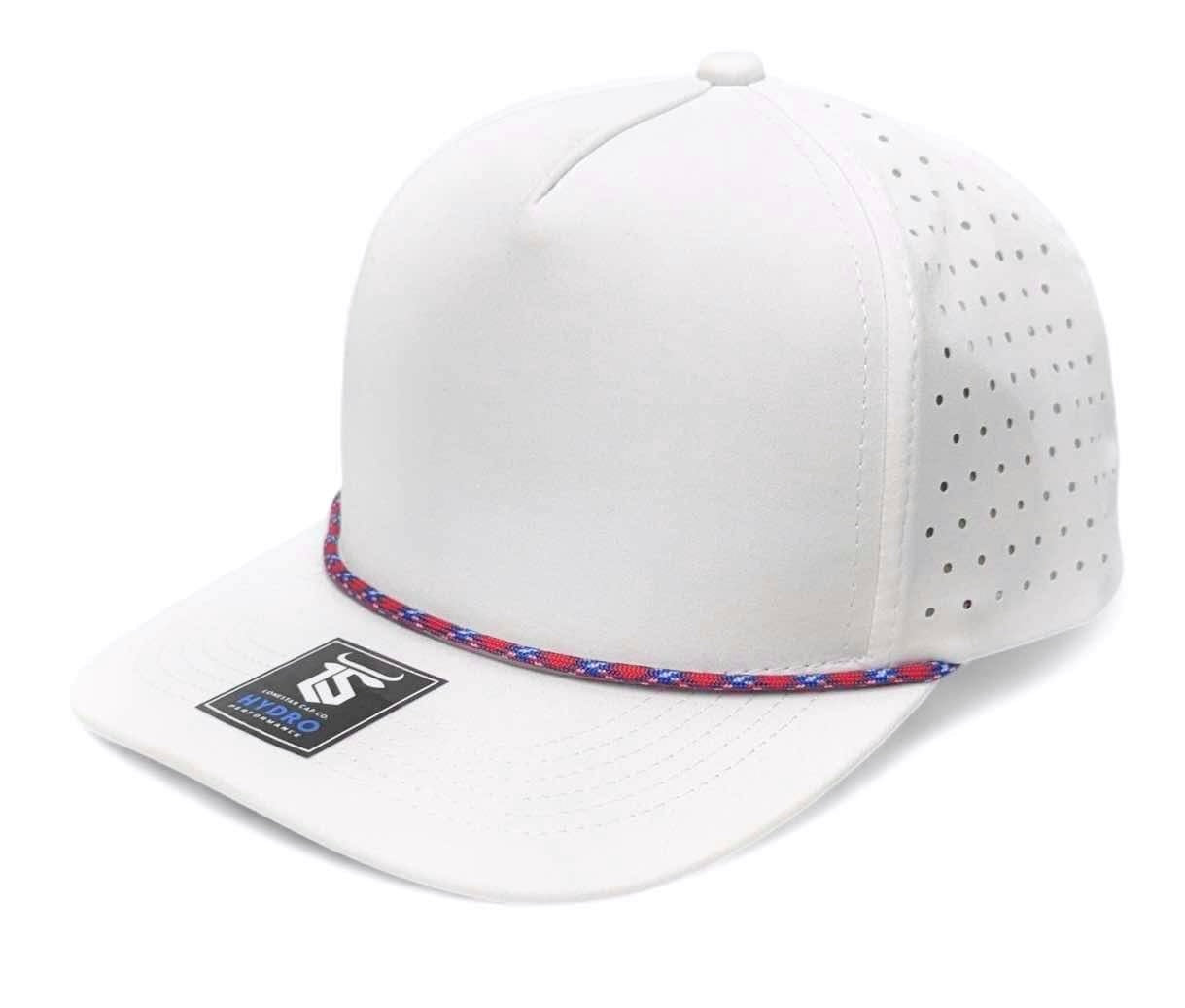 5 Panel Hydro Cap: White - Red/Blue Rope Snapback