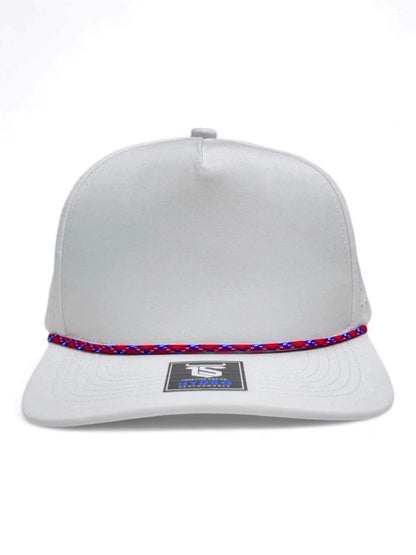 5 Panel Hydro Cap: White - Red/Blue Rope Snapback