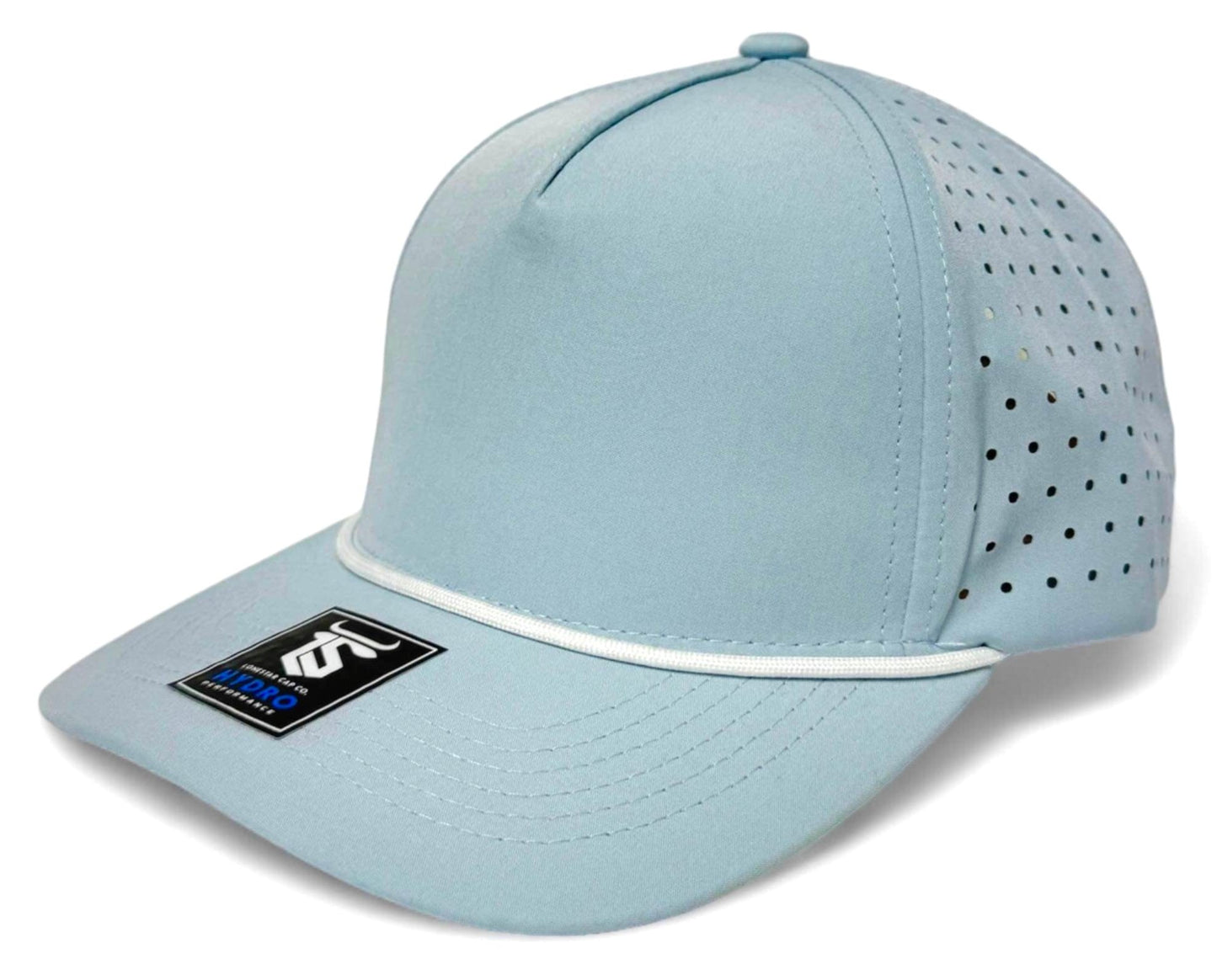 5 Panel Hydro Cap: Sky Blue with White Rope snapback