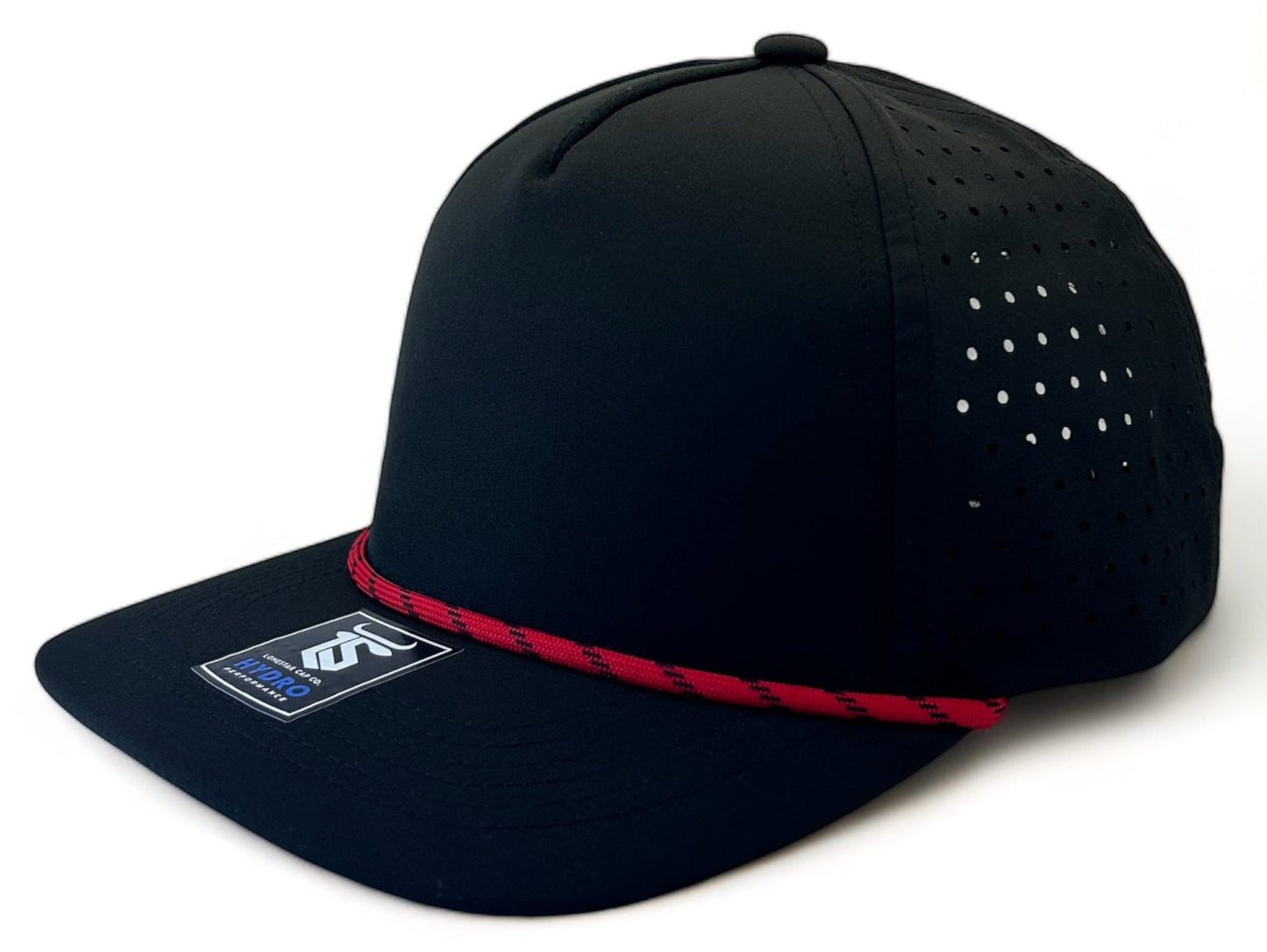 5 Panel Hydro Cap: Black - Red/Black Rope Snapback