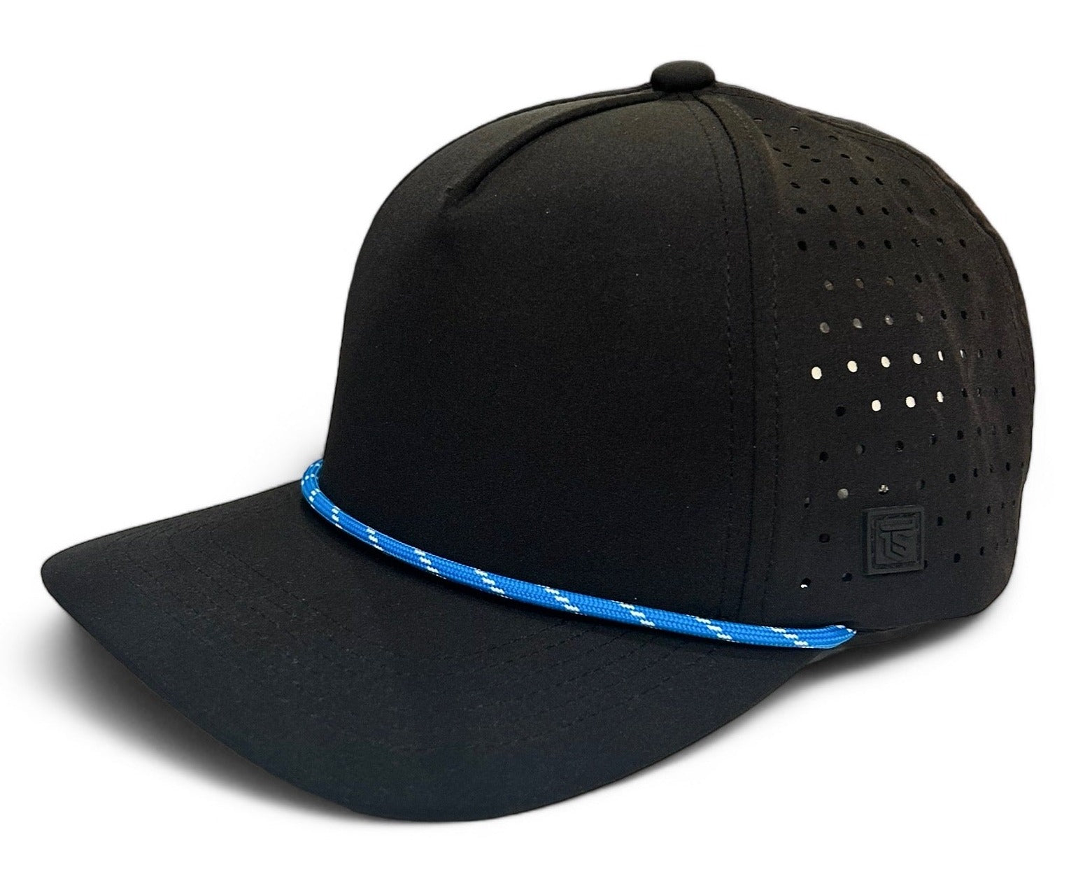 5 Panel Black Rope Hat with Sapphire Blue/White Rope Snapback ...