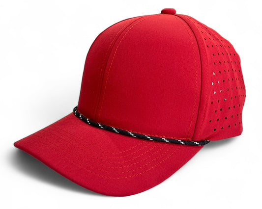 6 panel Hydro Cap: Red with Black/White Rope Snapback