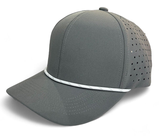 6 panel Hydro Cap: Charcoal Grey with White/Charcoal Rope Snapback