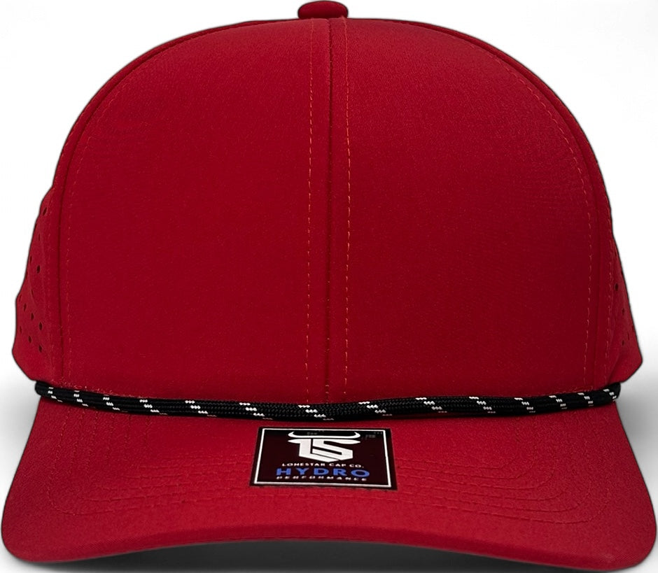 6 panel Hydro Cap: Red with Black/White Rope Snapback