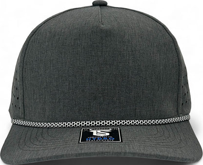 5 Panel Hydro Cap: Heather Grey - Black/White Diamond Rope Snapback