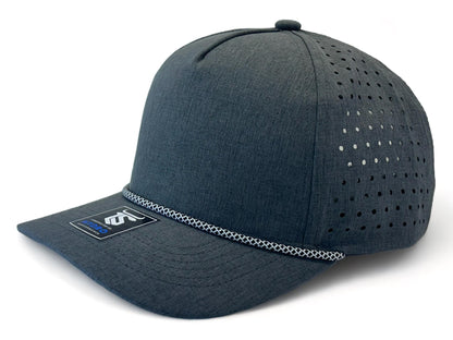 5 Panel Hydro Cap: Heather Grey - Black/White Diamond Rope Snapback