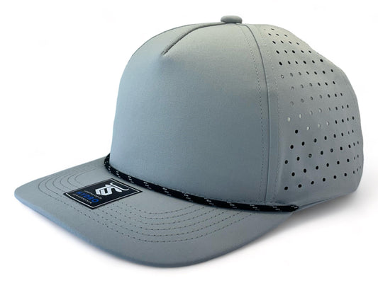 5 Panel Hydro Cap: Light Gray - Black/White Rope Snapback