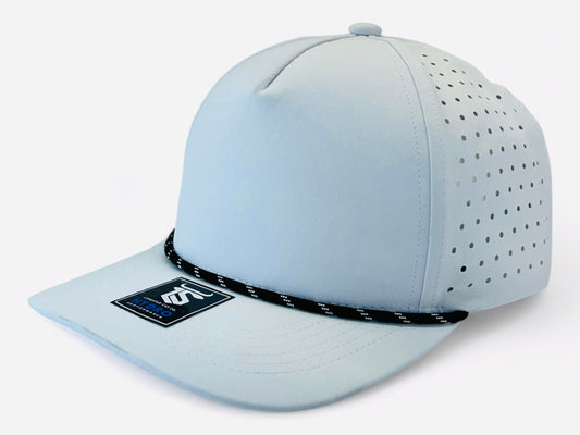 5 Panel Hydro Cap: White - Black/White Rope Snapback