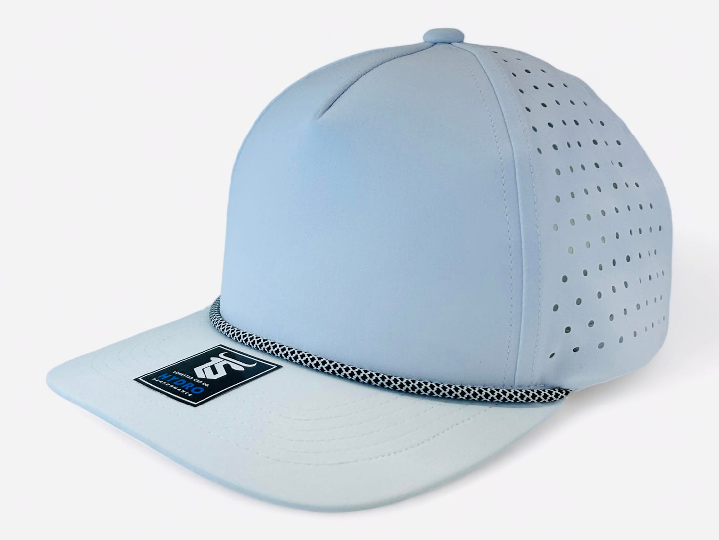 5 Panel Hydro Cap: White - Black/White Diamond Rope Snapback